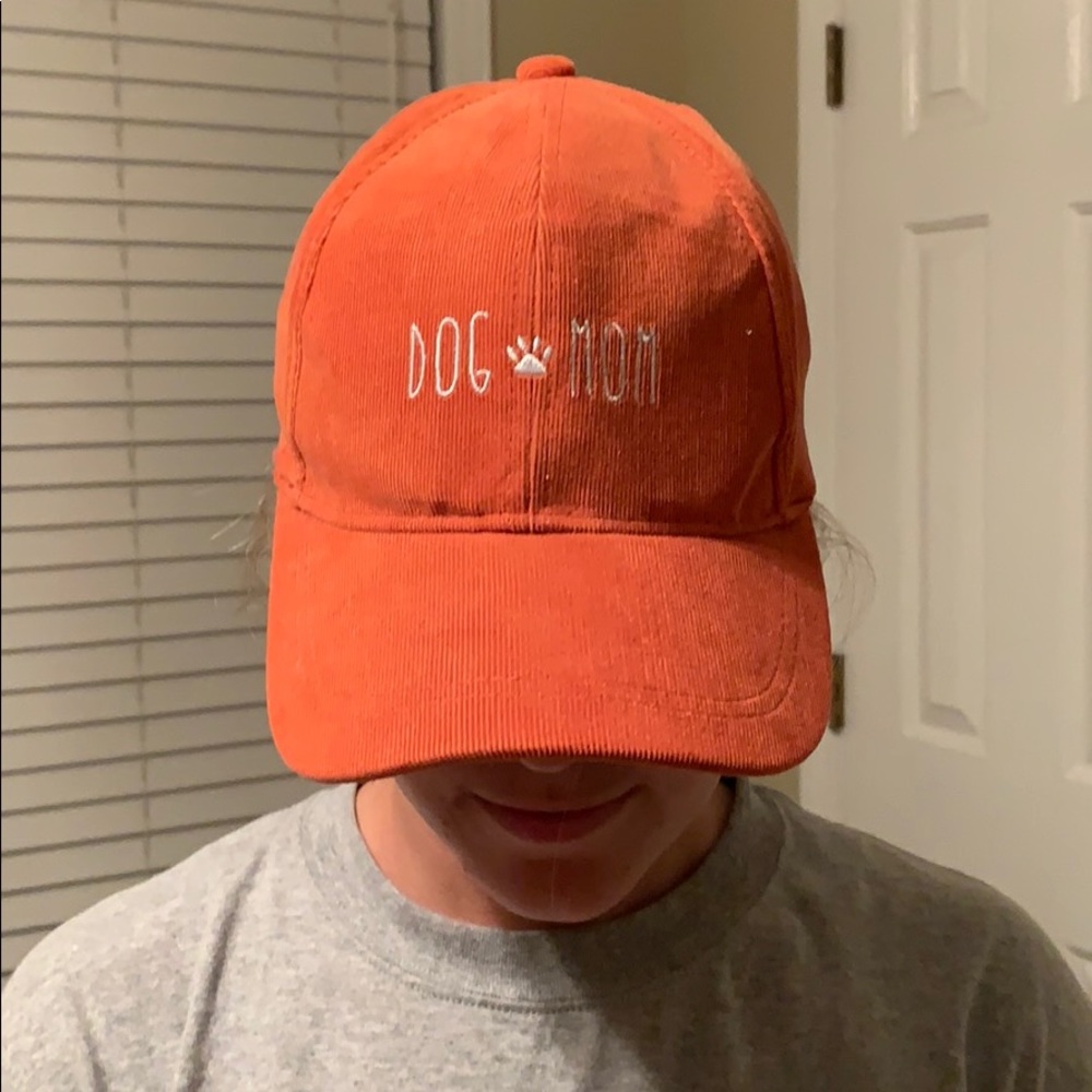 Dog mom corduroy burnt orange ball cap